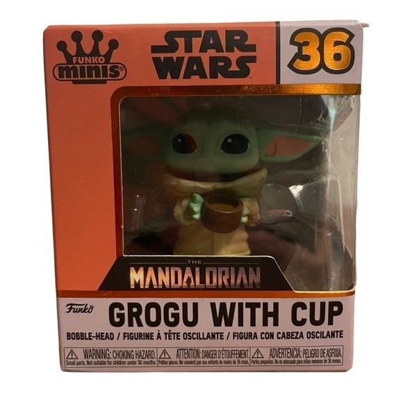 Funko Minis Star Wars The Mandalorian Grogu with Cup Bobble-Head New in Box #36 - Picture 1 of 3